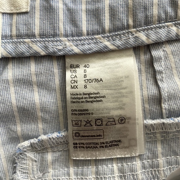 H&M LOGG Blue and White Pinstripe Shorts Cuffed Leg Cotton Size 8 - Picture 8 of 12